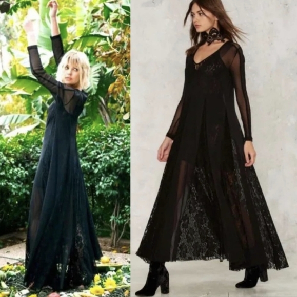 We Are Hah Dresses & Skirts - Witchy Gothic Lace Slip Maxi Dress We Are HAH Free People